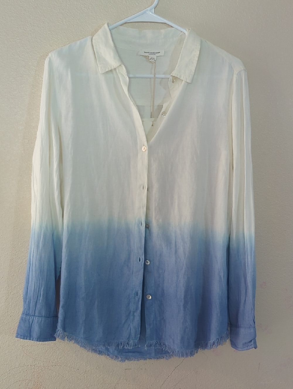 Dip-Dye Button Front Shirt - White to Blue Ombre